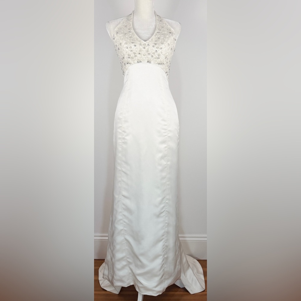 Alvina Valenta Couture Womens S Ivory Silk Wedding Gown Beaded Halter Mermaid